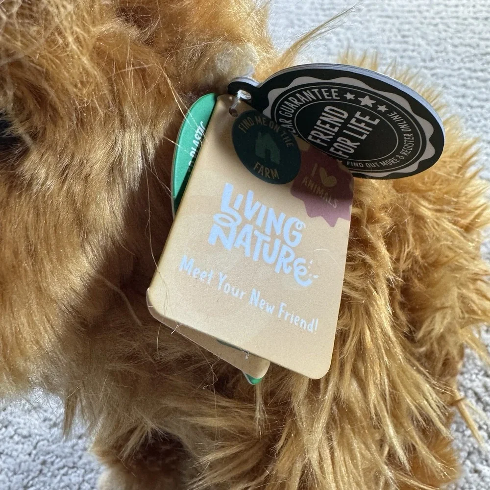 Living Nature Highland Cow Brown Stuffed Animal‎ | Farm Toy with Sound | Soft...